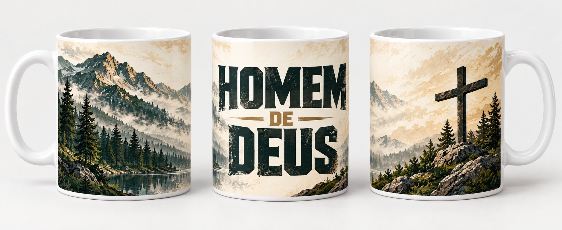 Três vistas da caneca Homem de Deus 20