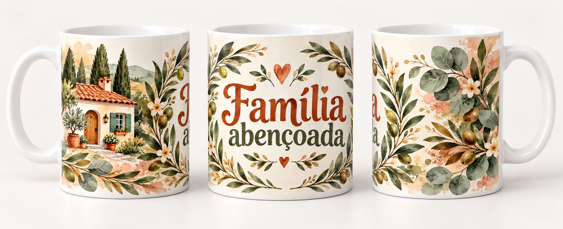 Três vistas da caneca Família abençoada 16