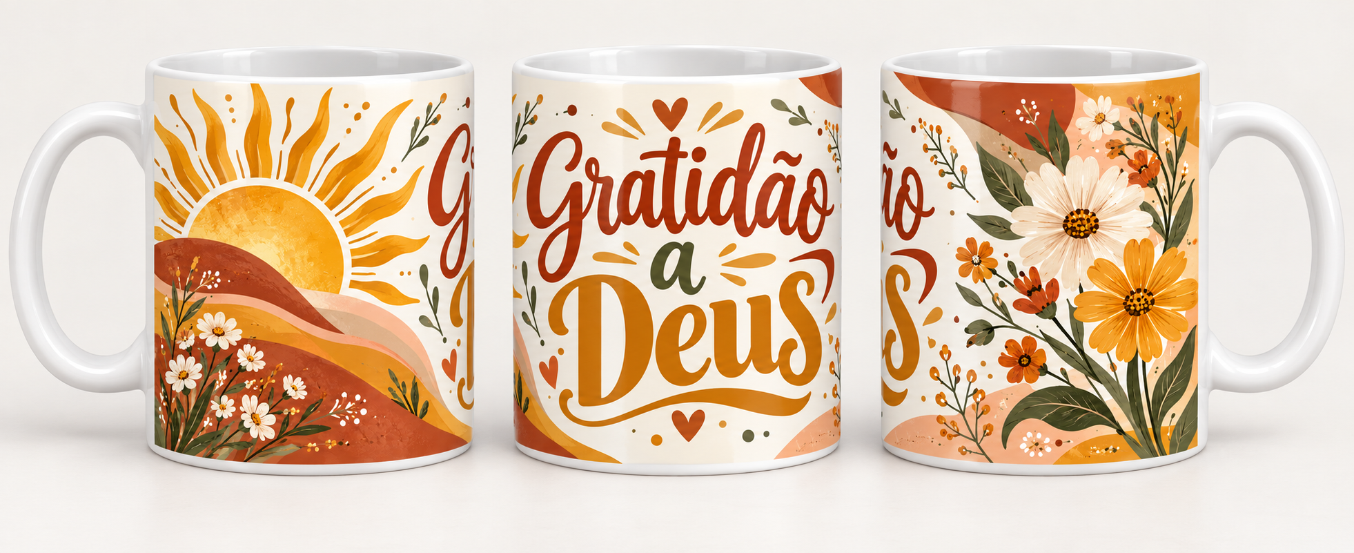 Três vistas da caneca Gratidão a Deus 6