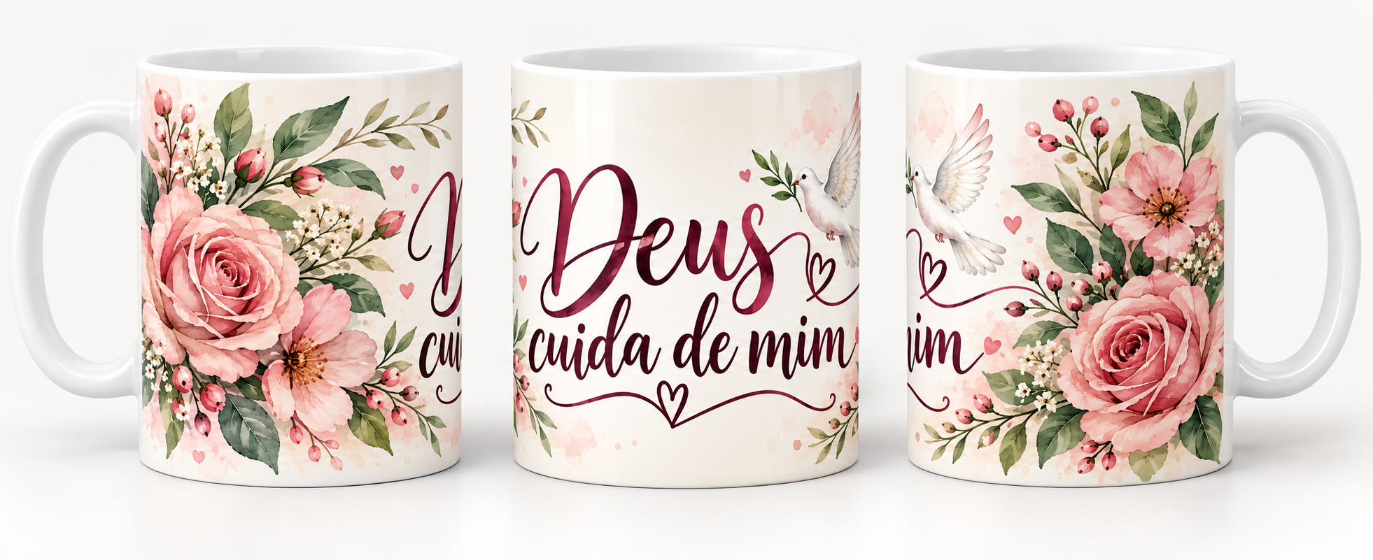 Caneca branca Deus cuida de mim 4